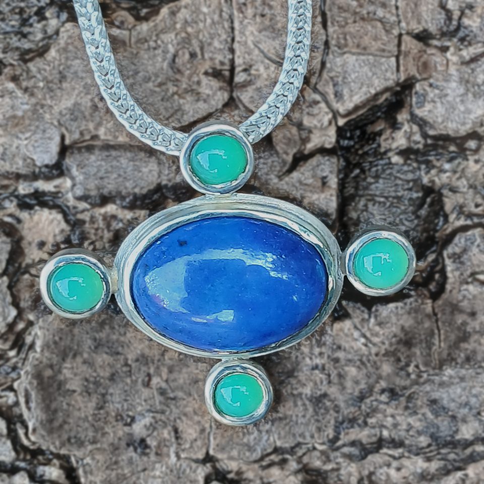 Lapislazuli-Chrysoprasanhänger 925er Silber